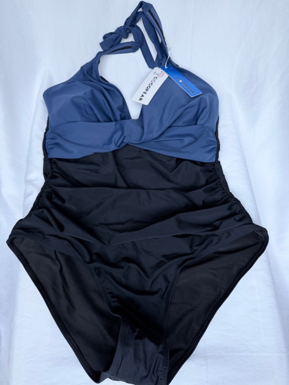 Cocodream Girls Navy and Black One-Piece Swimsuit with Halter Tie